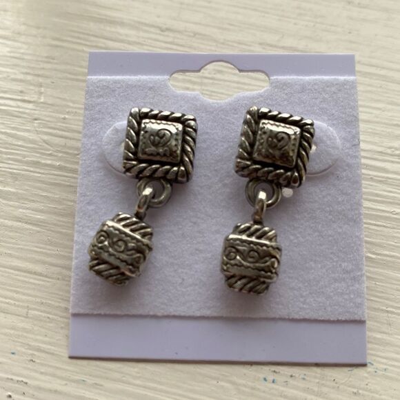 Brighton vintage Silver square‎ scrolled post dangle earrings - Picture 4 of 4